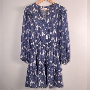 Current Air Los Angeles Purple Floral V Neck Long Sleeve Dress Size S chiffon